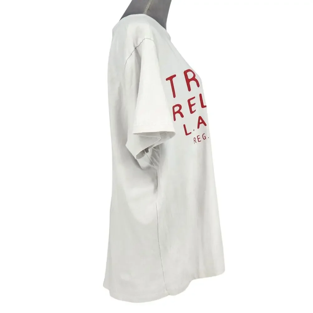 True Religion T-shirt Mens 3XL Big Tall White Red Spell Out Faded Small Stains